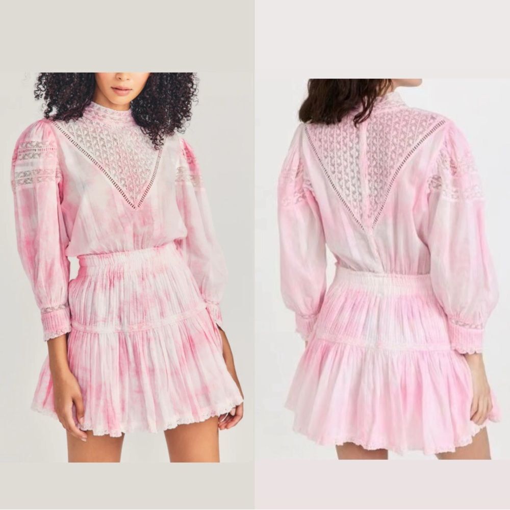 LoveShackFancy Viola Mini Dress Island Pink Hand Tie Dye P